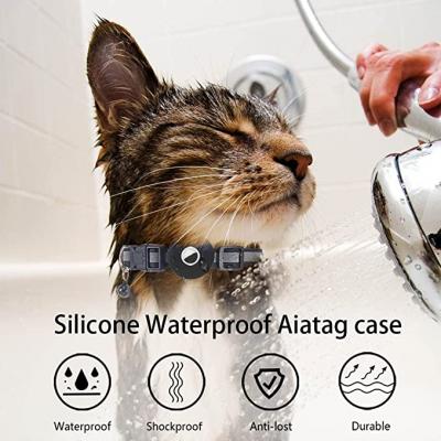 Cat collar with split bell and leash, reflective Airtag Cat collar with silicone waterproof Airtag holder protective sleeve compatible