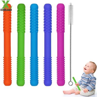 Custom BPA Free Silicone Teething Toys Chew Straws Hollow Teether Tubes for Babies Molars