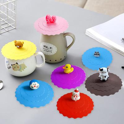 Silicone Cup Covers Cartoon Cute Cup Lid Colorful, Cute Animal Shape Creative Leak-Proof Cup Lid