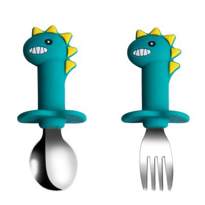 Silicone baby spoon and fork with dinosaur shape