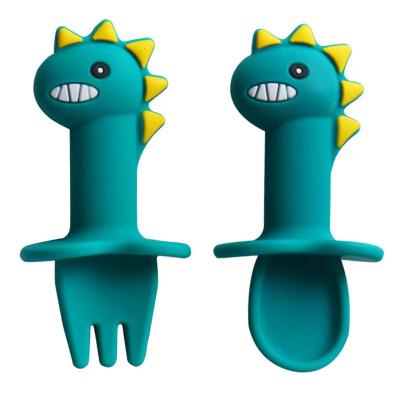Silicone baby small spoon and fork with dinosaur shape