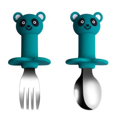 Silicone baby spoon and fork with monkey shape