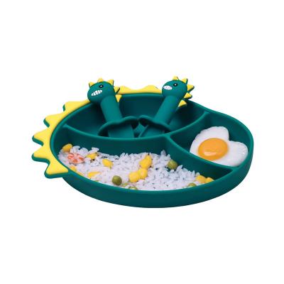 Silicone Toddler Plates Self Feeding Safe-Blue Dinosaurs Plates
