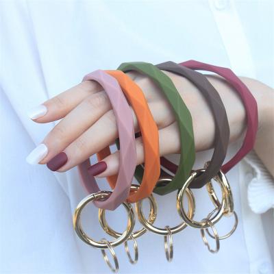 Car Keyring Silicone Bracelet Keychain Faceted Round Bangle Wrist Key Ring